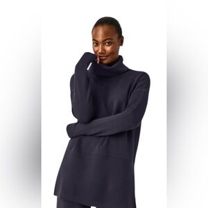 Spanx AirEssentials Turtleneck Tunic Knit Pullover Sz L Black Soft Athleisure